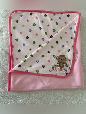 Y2K child of mine by carters pink polka dot monkey 100% cotton blanket